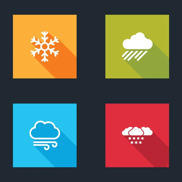 Set Snowflake Cloud Rain Windy Weather Snow Icon Vector — Stock Vector