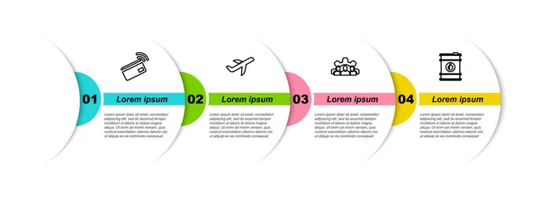 Установить Линию Бесконтактная Оплата Самолет Команда Проекта Базы Баррель Нефти — стоковый вектор