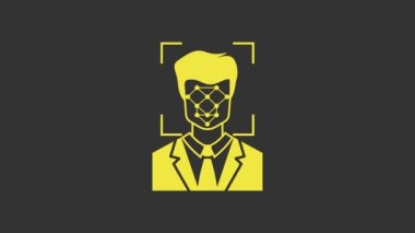 Sarı Yüz tanıma simgesi gri arkaplanda izole edildi. Yüz tanımlama simgesi. Yüz tanıma. Siber güvenlik kavramı. 4K Video hareketli grafik canlandırması