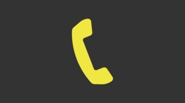 Sarı Telefon ahizesi simgesi gri arkaplanda izole edildi. Telefon işareti. 4K Video hareketli grafik canlandırması