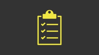 Gri arkaplanda kontrol listesi simgesi olan sarı pano. 4K Video hareketli grafik canlandırması