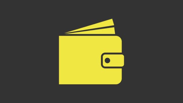 Icône portefeuille jaune isolée sur fond gris. Animation graphique de mouvement vidéo 4K — Video