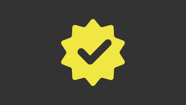 Yellow Approved or certified medal and check mark icon isolated on grey background. 4K Video motion graphic animation — Stock Video