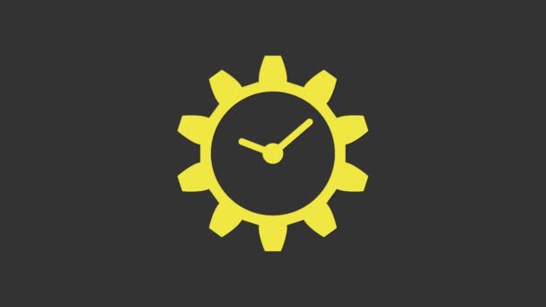 Ikona żółtego zarządzania czasem odizolowana na szarym tle. Znak zegara i przekładni. 4K Animacja graficzna ruchu wideo — Wideo stockowe