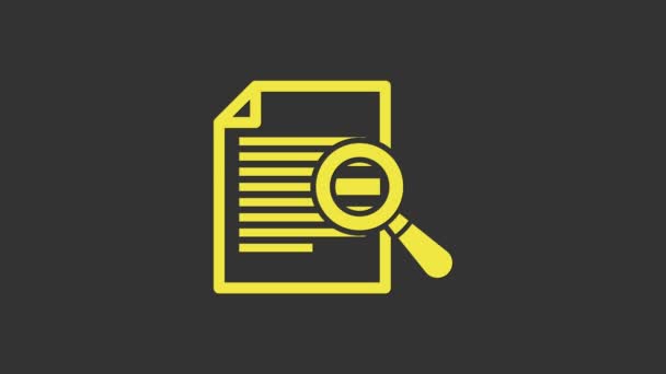 Gelbes Dokument mit Suchsymbol auf grauem Hintergrund. Datei- und Lupensymbol. Analytics Forschungszeichen. 4K Video Motion Grafik Animation — Stockvideo