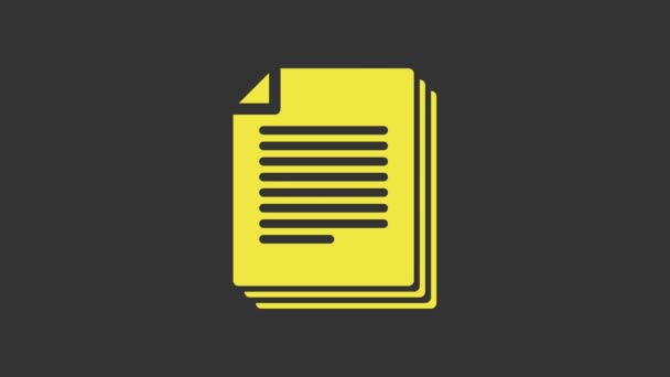 Ikona žlutého dokumentu izolovaná na šedém pozadí. Ikona souboru. Ikona seznamu. Obchodní koncept. Grafická animace pohybu videa 4K — Stock video