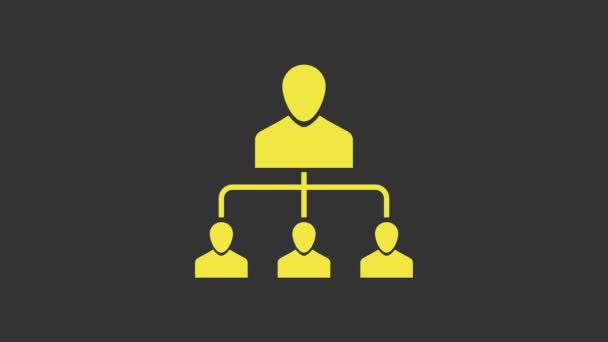 Žlutý Referral marketing ikona izolované na šedém pozadí. Síťový marketing, obchodní partnerství, strategie postoupení programu. Grafická animace pohybu videa 4K — Stock video
