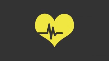 Sarı Kalp ritmi simgesi gri arkaplanda izole edildi. Kalp atışı işareti. Kalp atışı ikonu. Kardiyogram simgesi. 4K Video hareketli grafik canlandırması