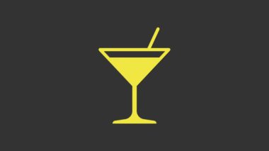 Sarı Martini cam ikonu gri arkaplanda izole edilmiş. Kokteyl ikonu. Şarap kadehi ikonu. 4K Video hareketli grafik canlandırması