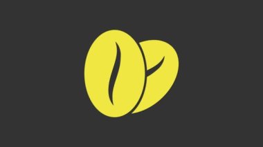 Sarı kahve çekirdeği ikonu gri arka planda izole edilmiş. 4K Video hareketli grafik canlandırması