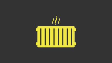 Sarı ısıtma radyatörü simgesi gri arkaplanda izole edildi. 4K Video hareketli grafik canlandırması