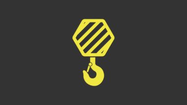 Sarı Endüstriyel kanca simgesi gri arka planda izole edildi. Turna kancası ikonu. 4K Video hareketli grafik canlandırması