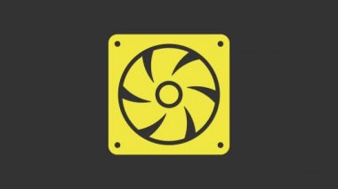 Sarı Bilgisayar soğutucu simgesi gri arkaplanda izole edildi. Bilgisayar donanım pervanesi. 4K Video hareketli grafik canlandırması