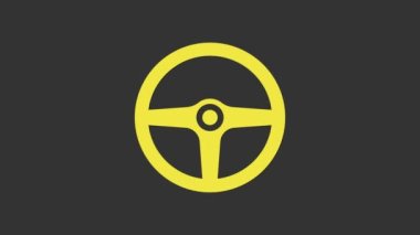 Sarı direksiyon simgesi gri arkaplanda izole edildi. Araba tekeri ikonu. 4K Video hareketli grafik canlandırması