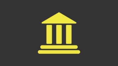 Sarı Banka binası simgesi gri arkaplanda izole edildi. 4K Video hareketli grafik canlandırması