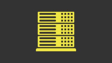 Sarı Sunucu, Data, Web sunucu simgesi gri arkaplanda izole edildi. 4K Video hareketli grafik canlandırması