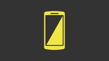 Sarı Akıllı Telefon, gri arkaplanda izole edilmiş bir cep telefonu simgesi. 4K Video hareketli grafik canlandırması