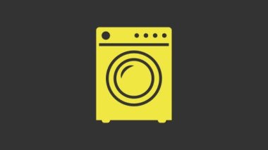 Sarı Yıkama simgesi gri arkaplanda izole edildi. Çamaşır makinesi simgesi. Çamaşır makinesi, çamaşır makinesi. Ev aletleri sembolü. 4K Video hareketli grafik canlandırması