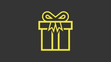 Sarı hediye kutusu simgesi gri arkaplanda izole edildi. 4K Video hareketli grafik canlandırması