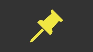 Sarı İtme simgesi gri arkaplanda izole edildi. Raptiye işareti. 4K Video hareketli grafik canlandırması