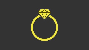 Sarı Elmas nişan yüzüğü ikonu gri arkaplanda izole edilmiş. 4K Video hareketli grafik canlandırması