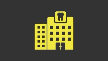 Sarı Diş Kliniği ikonu gri arka planda izole edildi. Diş hekimliği merkezi sembolü. 4K Video hareketli grafik canlandırması