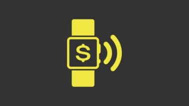 Sarı Temassız ödeme ikonu gri arka planda izole edildi. NFC teknolojisi ile akıllı seğirme kablosuz iletişim sağlıyor. 4K Video hareketli grafik canlandırması