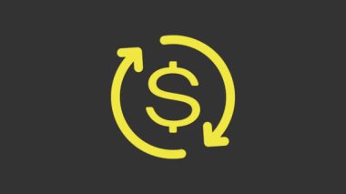 Sarı Yatırım Dönüşü simgesi gri arka planda izole edildi. Para ikonu dönüştürür. İade belgesi. Dolar dönüştürücü konsepti. 4K Video hareketli grafik canlandırması