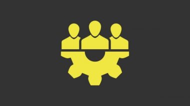 Sarı Proje takım taban simgesi gri arkaplanda izole edildi. İş analizi ve planlama, danışmanlık, takım çalışması, proje yönetimi. Geliştiriciler. 4K Video hareketli grafik canlandırması