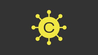 Sarı Kopyalama Ağı simgesi gri arkaplanda izole edildi. İçerik ağ sembolü. Telif hakkı işareti. Kopyalama ağı işareti. 4K Video hareketli grafik canlandırması