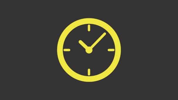 Icona dell'orologio giallo isolata su sfondo grigio. Un timer temporale. Animazione grafica 4K Video motion — Video Stock