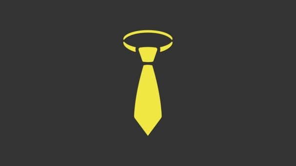 Icono de lazo amarillo aislado sobre fondo gris. Símbolo de corbata y paño. Animación gráfica de vídeo 4K — Vídeos de Stock