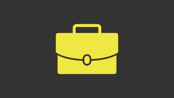 Иконка желтого портфеля выделена на сером фоне. Деловой знак. Бизнес портфолио Видеографическая анимация 4K — стоковое видео