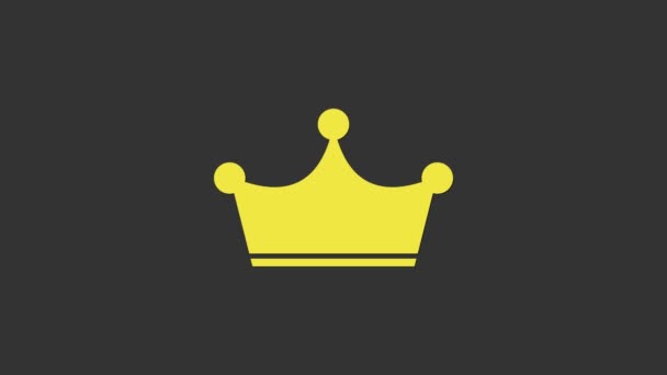 Gelbe Krone Symbol isoliert auf grauem Hintergrund. 4K Video Motion Grafik Animation — Stockvideo