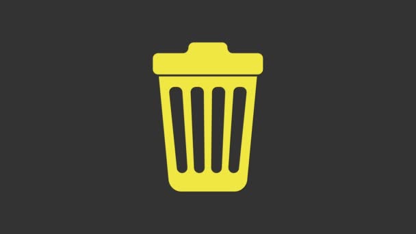 Papelera amarilla puede icono aislado sobre fondo gris. Cartel de basura. Animación gráfica de vídeo 4K — Vídeo de stock