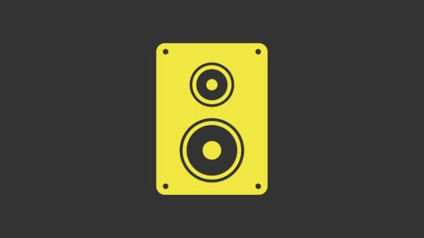옐로 스테레오 스피커 아이콘은 회색 배경에서 분리되었습니다. 소리 시스템 스피커. 음악 아이콘. 뮤지컬 스피커 베이스 장비. 4K 비디오 모션 그래픽 애니메이션 — 비디오