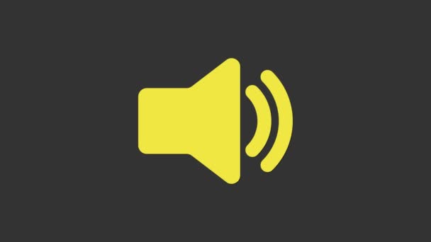 Жовтий динамік - звуковий звуковий символ, значок медіа-музики ізольовано на сірому фоні. 4K Відео рух графічна анімація — стокове відео