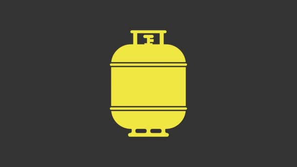 Sarı propan gaz tankı ikonu gri arkaplanda izole edildi. Yanabilir benzin deposu ikonu. 4K Video hareketli grafik canlandırması — Stok video