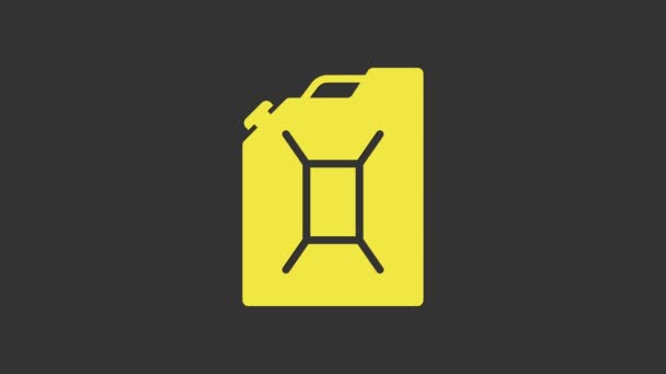 Bote amarillo para icono de gasolina aislado sobre fondo gris. Icono de gas diesel. Animación gráfica de vídeo 4K — Vídeo de stock