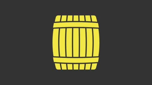 Yellow Wooden barrel icon isolated on grey background. 4K Video motion graphic animation — Stock Video