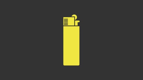 Icono de encendedor amarillo aislado sobre fondo gris. Animación gráfica de vídeo 4K — Vídeo de stock