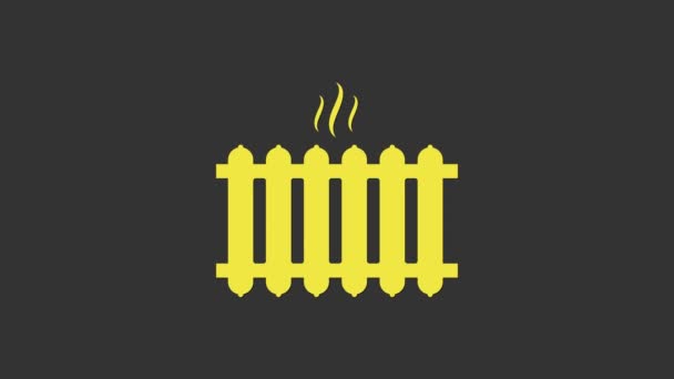 Желтый нагреватель радиатора значок изолирован на сером фоне. Видеографическая анимация 4K — стоковое видео