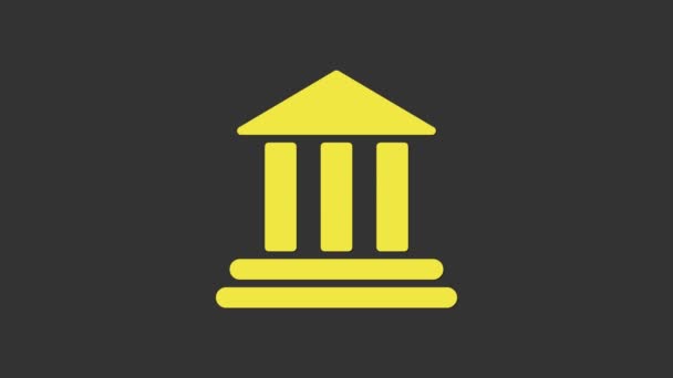 Gele Bank gebouw pictogram geïsoleerd op grijze achtergrond. 4K Video motion grafische animatie — Stockvideo
