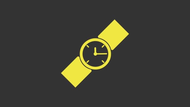 Yellow Wrist horloge pictogram geïsoleerd op grijze achtergrond. Een horloge icoon. 4K Video motion grafische animatie — Stockvideo