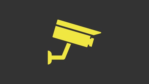 Ikona žluté bezpečnostní kamery izolovaná na šedém pozadí. Grafická animace pohybu videa 4K — Stock video