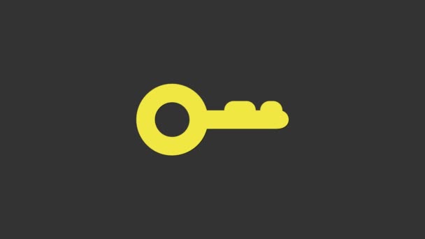 Ícone chave amarelo isolado no fundo cinza. Animação gráfica em movimento de vídeo 4K — Vídeo de Stock