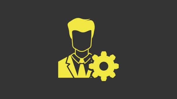 Yellow Profile settings icon isolated on grey background. User setting. Profile Avatar with cogwheel. Account. Male person silhouette. 4K Video motion graphic animation — Stock Video