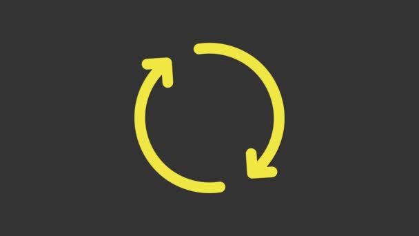 Желтая иконка Обновить выделена на сером фоне. Символ перезагрузки. Стрелки вращения в знаке круга. Видеографическая анимация 4K — стоковое видео