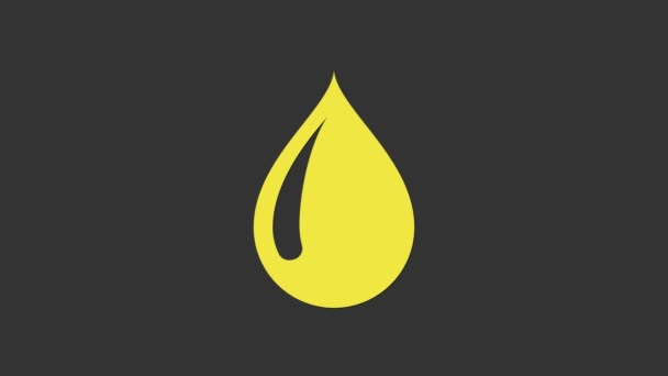 Geel Waterdruppel pictogram geïsoleerd op grijze achtergrond. 4K Video motion grafische animatie — Stockvideo