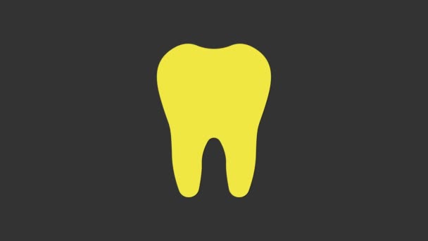 Żółty Ząb ikona izolowana na szarym tle. Symbol zęba dla kliniki stomatologicznej lub stomatologicznego centrum medycznego i pakiet pasty do zębów. 4K Animacja graficzna ruchu wideo — Wideo stockowe